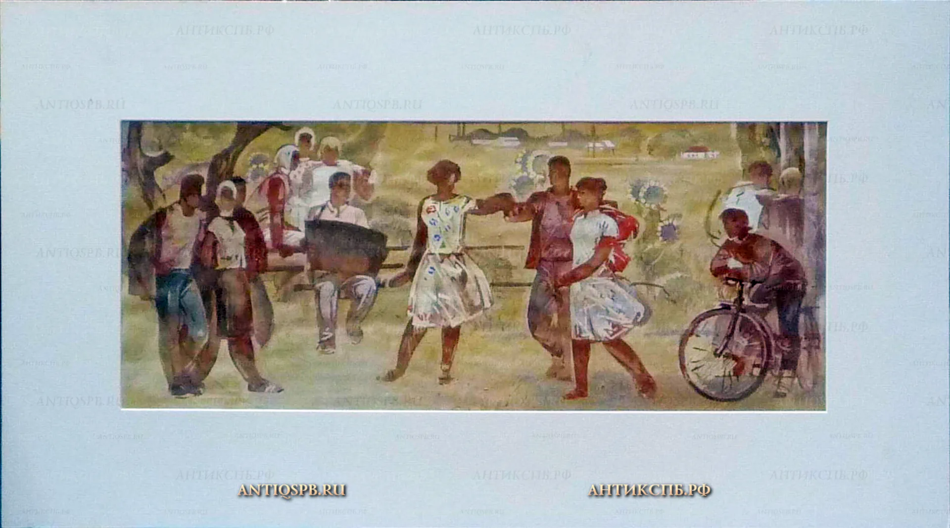 Картина "Танцы, Гармонист". Бумага, темпера. Ладвищенко Виктор Михайлович. Вт. пол. ХХ века. СССР. №15082.1